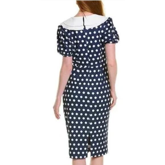 Alexia Admor Dress Ruffle Collar Puff Sleeve Midi Navy & White Polka Dot Medium - Picture 3 of 12